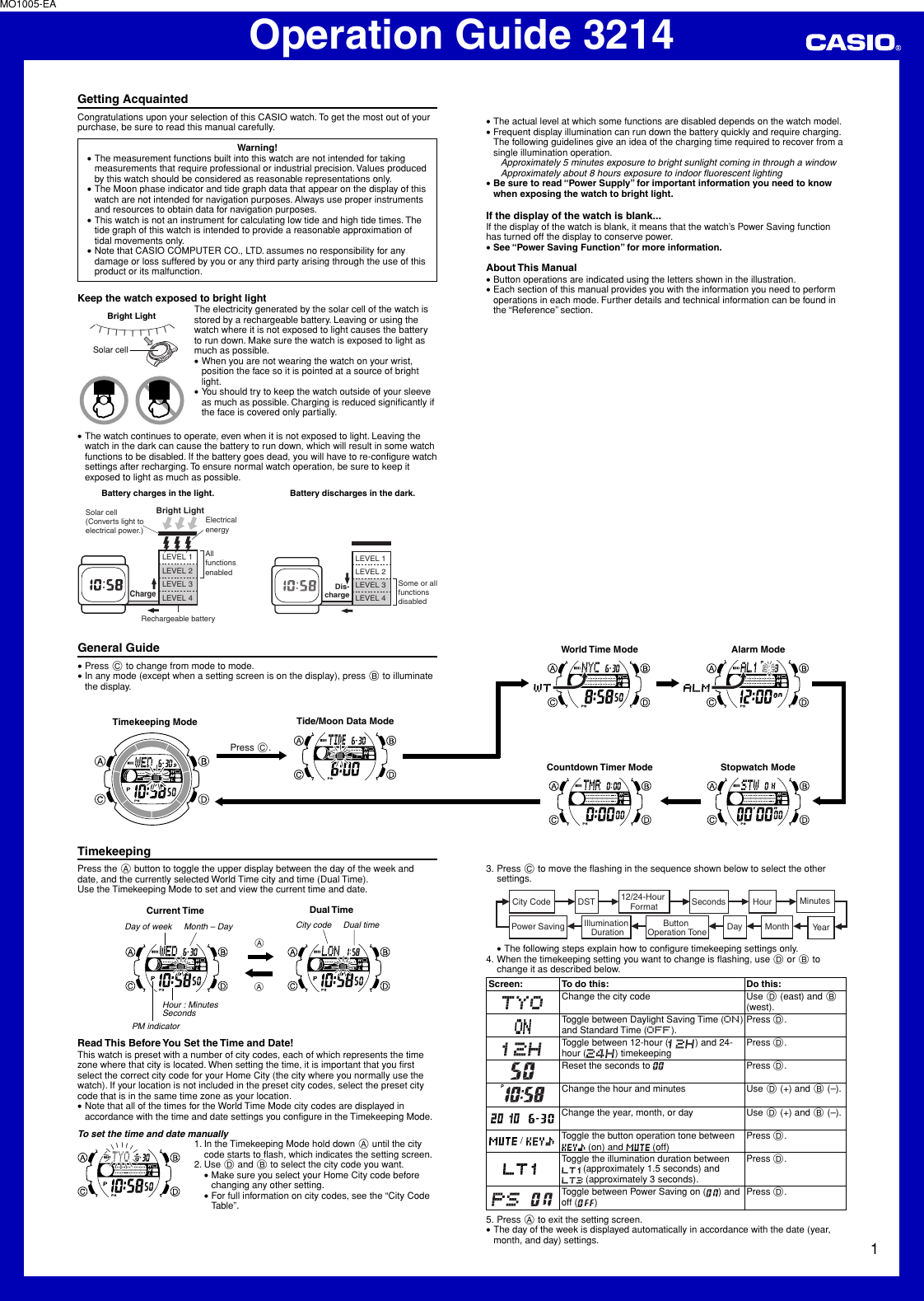 Page 1 of 5 - Casio Casio-Ws210H-1Av-Operation-Manual- QW-3214  Casio-ws210h-1av-operation-manual