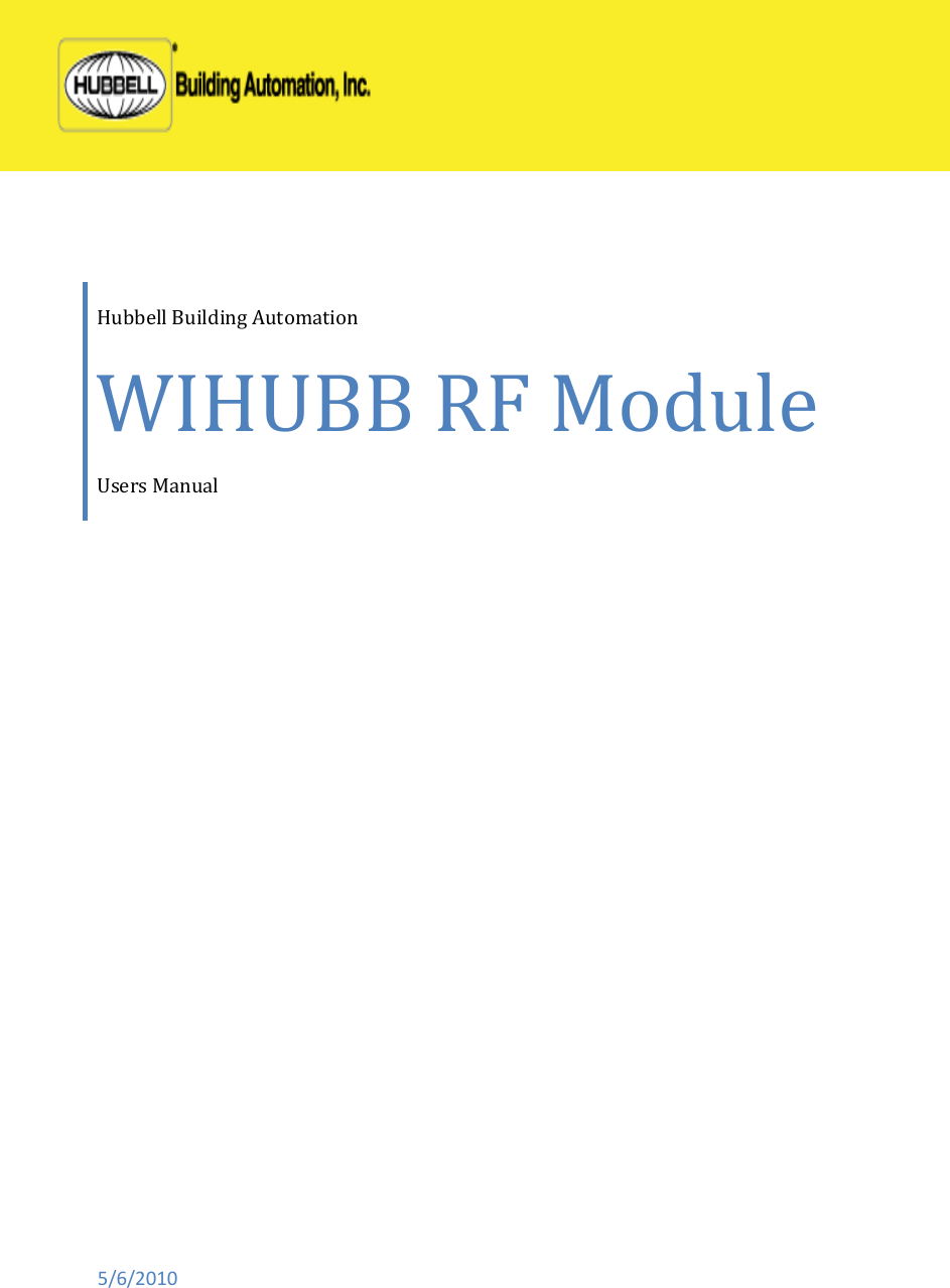 HubbellBuildingAutomationWIHUBBRFModuleUsersManual5/6/2010