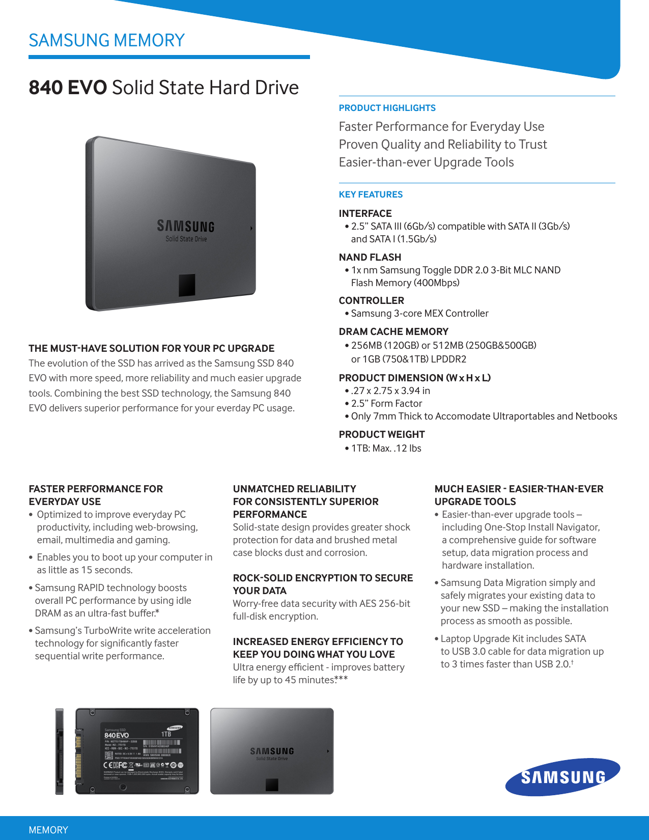 Page 1 of 2 - Samsung Samsung-Samsung-840-Evo-Solid-State-Hard-Drive-Mz-7Te250Kw-Users-Manual-  Samsung-samsung-840-evo-solid-state-hard-drive-mz-7te250kw-users-manual
