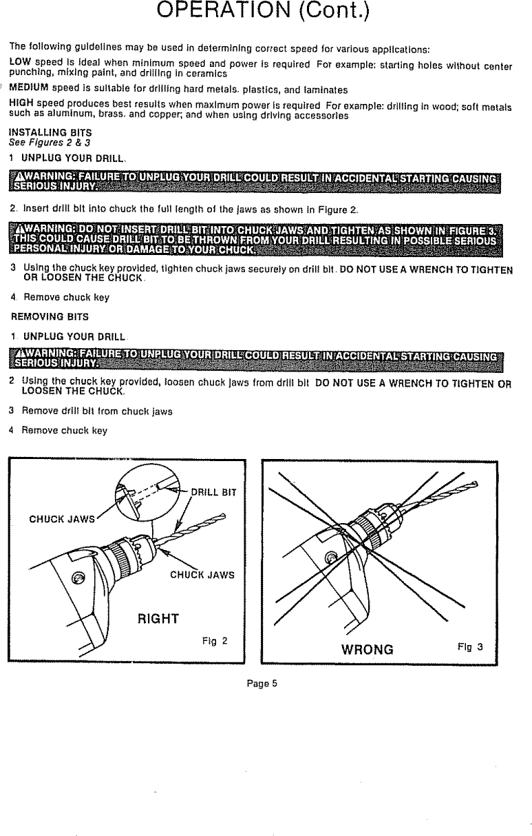 Page 5 of 12 - Craftsman 31510411 User Manual  3/8 INCH ELECTRIC DRILL - Manuals And Guides 1006753L