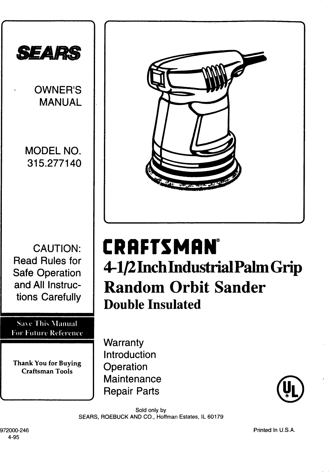 Page 1 of 12 - Craftsman 315277140 User Manual  ORBIT SANDER - Manuals And Guides L0808404