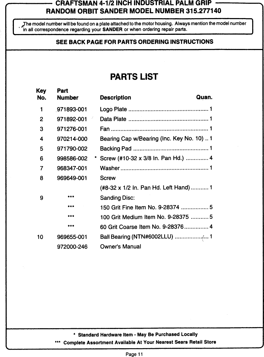 Page 11 of 12 - Craftsman 315277140 User Manual  ORBIT SANDER - Manuals And Guides L0808404